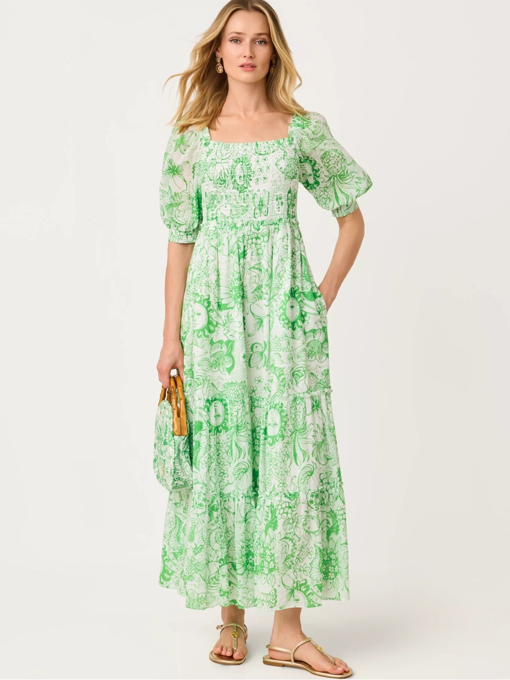 Lilly Pulitzer Hadly Short Sleeve Smocked Maxi Dress Small